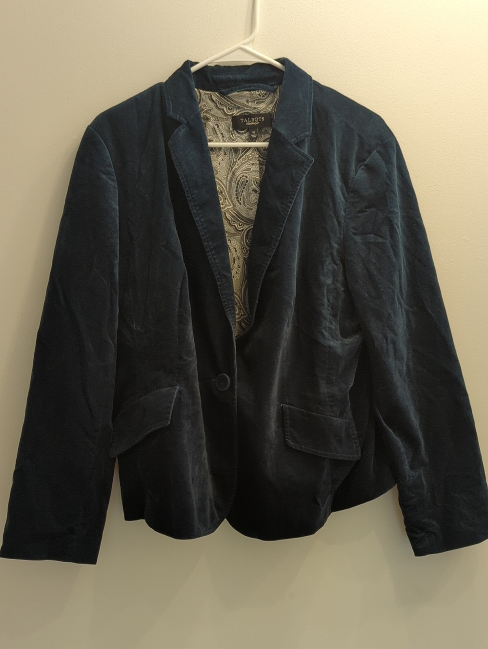 Talbots Dark Teal Velvet Single-Button Blazer, Size 18